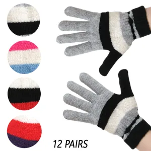 12 Pairs Unisex Gloves Winter Knit Cold Weather Snow Warm One Size Thermal Gift