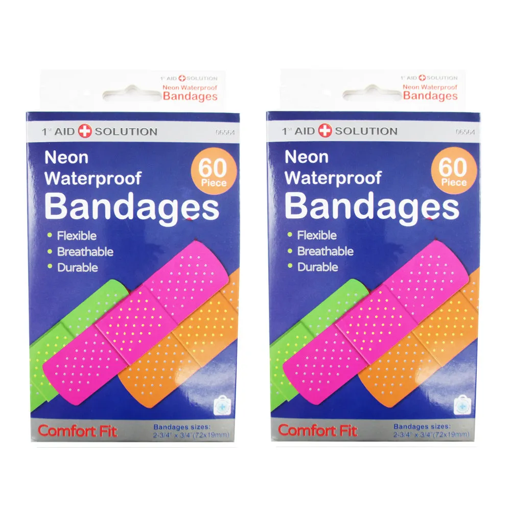 120 Neon Adhesive Bands Waterproof Bandages Strip 3/4" Kids Children First Aid