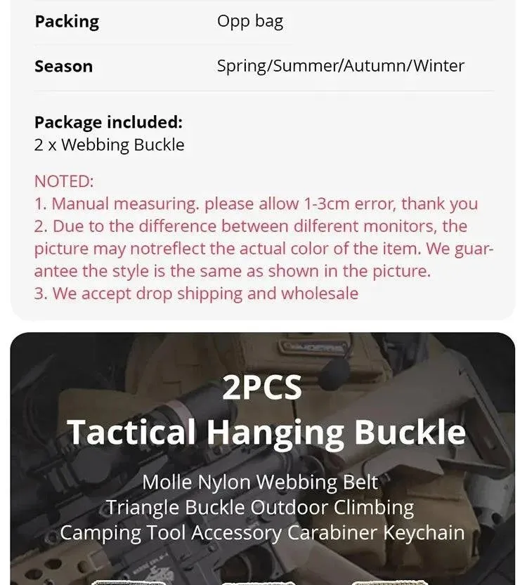 2pcs Tactical Hanging Buckle Molle Nylon Webbing Carabiner Belt Triangle Keychain for Outdoor Climbing Camping Tool Accessory