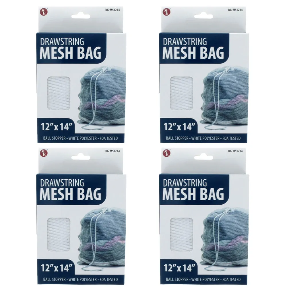4 Pc Drawstring Mesh Bag Laundry Storage Wash Clothes Hamper Heavy Duty 12"X14"