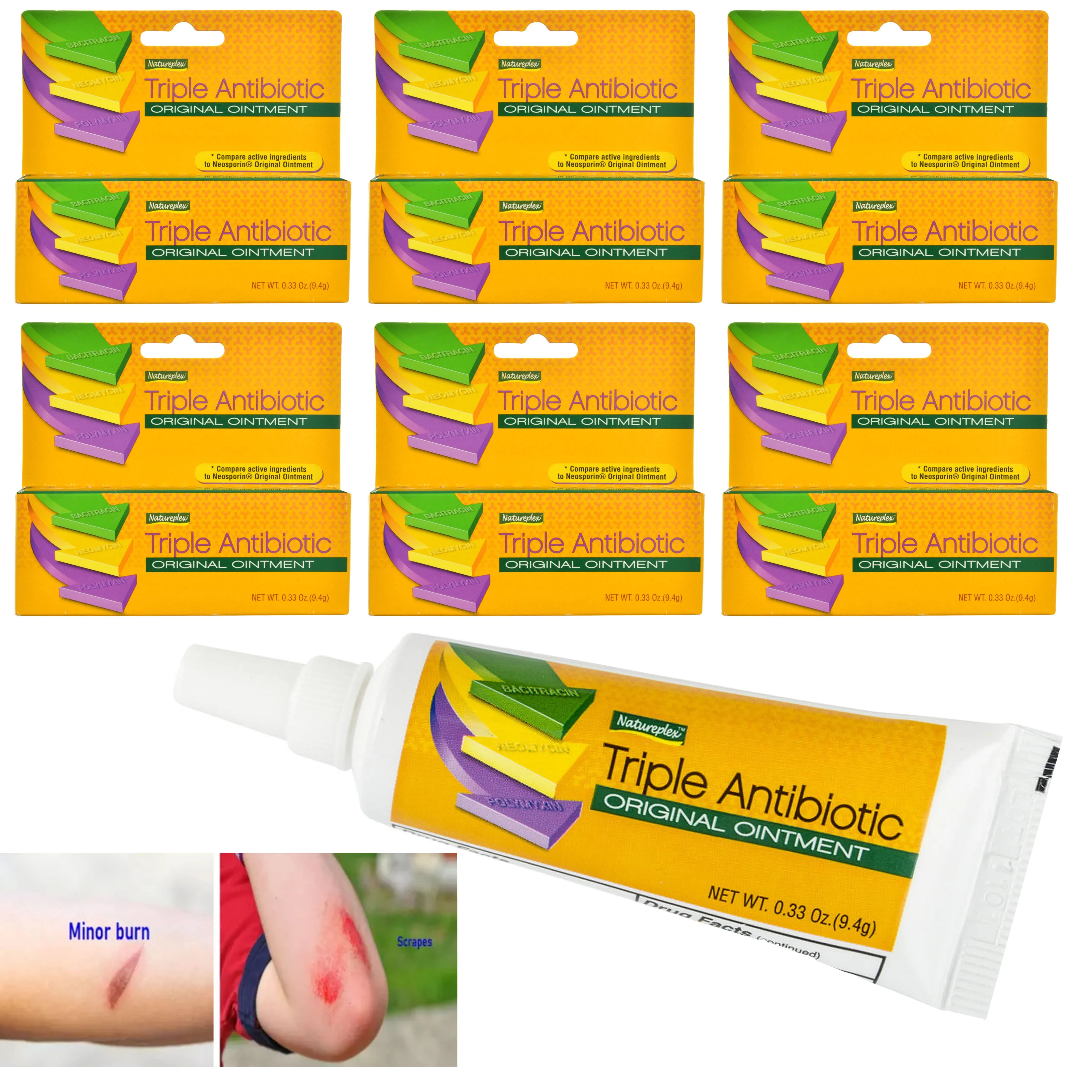 6 Pc Triple Antibiotic Ointment 0.33oz Bacitracin Zinc Pain Relief First Aid