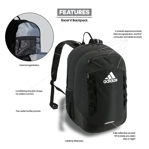 adidas Unisex-Adult Excel Backpack, Black/White, One Size