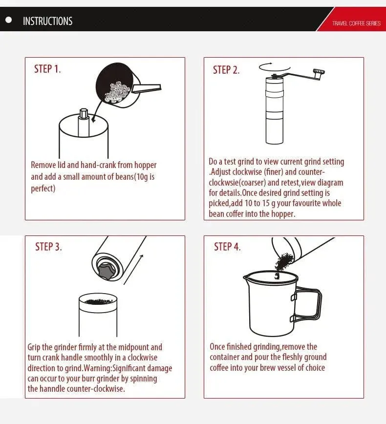 ALOCS  CW-K17 Portable Hand Crank Travel Manual Coffee Grinder Maker Conical Burr Mill With Adjustable Setting Outdoor Camping