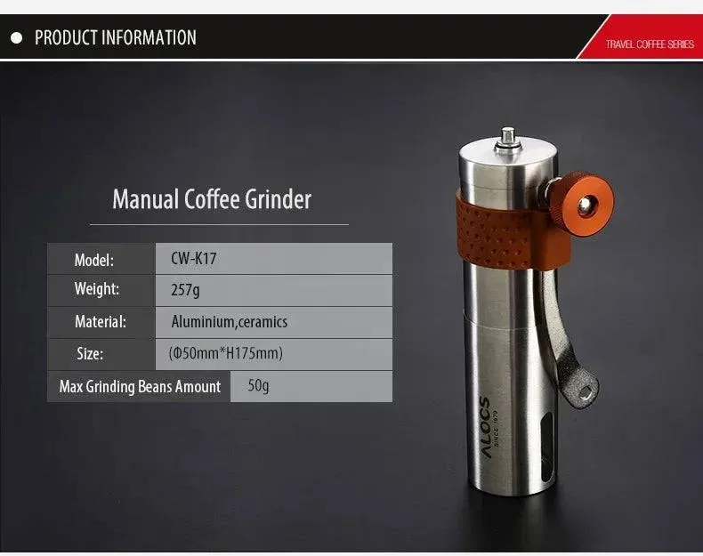 ALOCS  CW-K17 Portable Hand Crank Travel Manual Coffee Grinder Maker Conical Burr Mill With Adjustable Setting Outdoor Camping