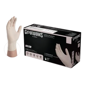 AMMEX Gloveworks Ivory Latex PF Ind Large Gloves (Large, Ivory)