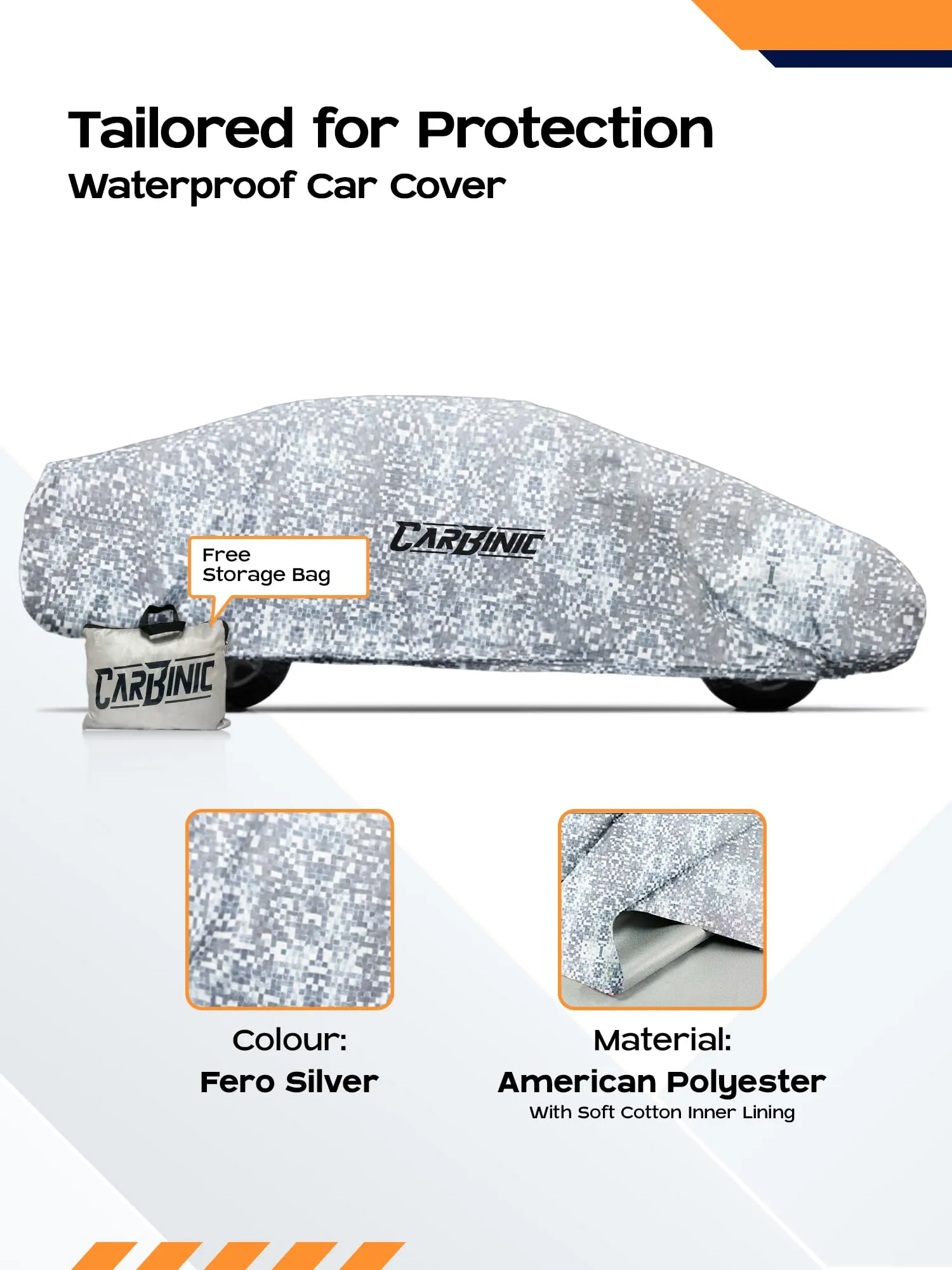 CARBINIC Waterproof Car Body Cover for Mahindra Thar 2020 | Dustproof, UV Proof Car Cover | Thar Car Accessories | Mirror Pockets & Antenna Triple Stitched | Double Layered Soft Cotton Lining, Silver
