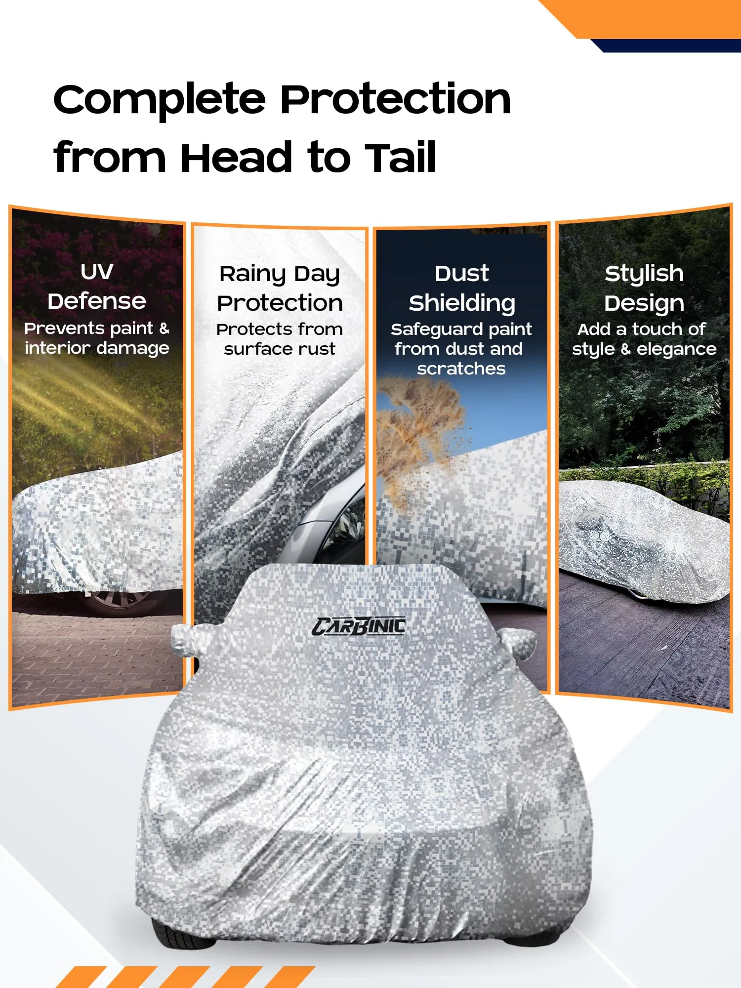 CARBINIC Waterproof Car Body Cover for Mahindra Thar 2020 | Dustproof, UV Proof Car Cover | Thar Car Accessories | Mirror Pockets & Antenna Triple Stitched | Double Layered Soft Cotton Lining, Silver