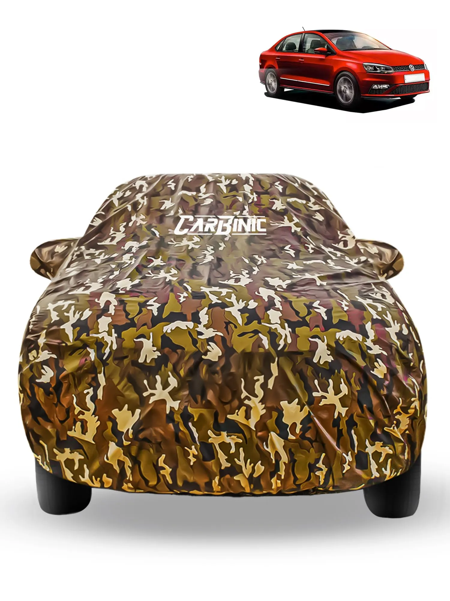 CARBINIC Waterproof Car Body Cover for Volkswagen Vento 2021 | Dustproof, UV Proof Car Cover | Car Accessories | Mirror Pockets & Antenna Triple Stitched | Double Layered Soft Cotton Lining