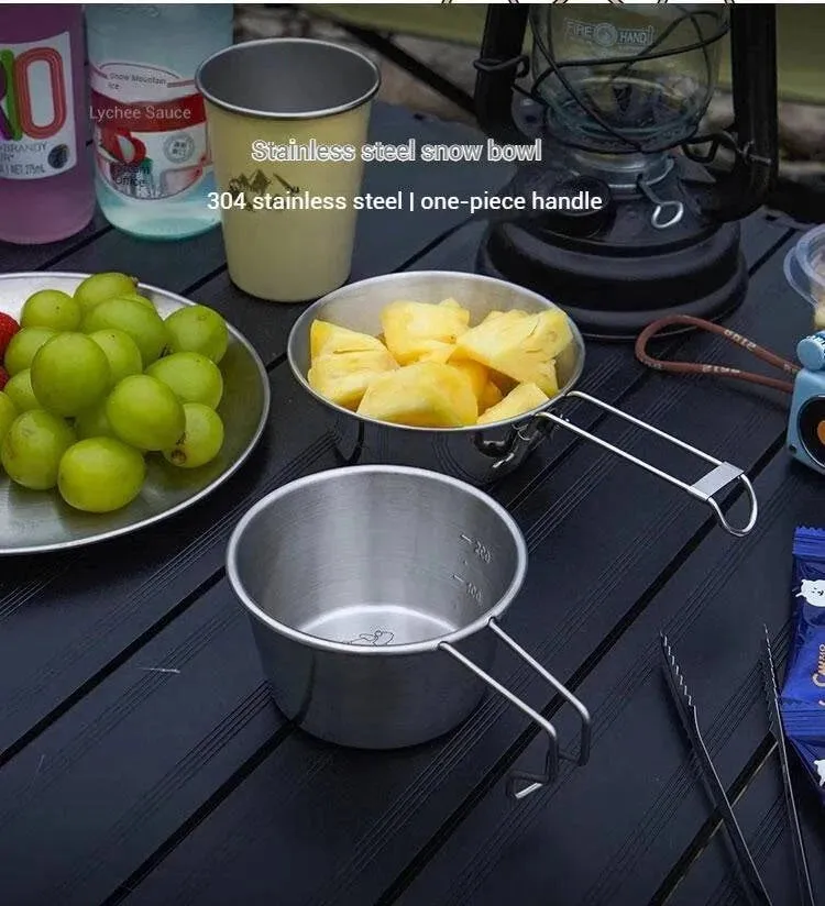 Difeike Difeike Outdoor Snow Bowl Camping Tableware Portable Tableware 304 Stainless Steel Snow Bowl Storage Bag Picnic Bowl