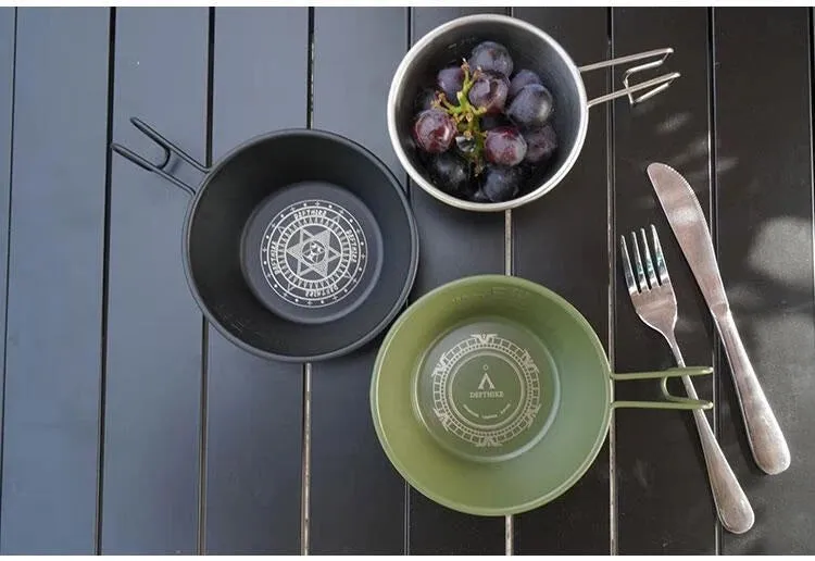 Difeike Difeike Outdoor Snow Bowl Camping Tableware Portable Tableware 304 Stainless Steel Snow Bowl Storage Bag Picnic Bowl