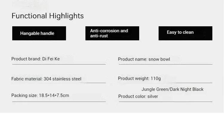 Difeike Difeike Outdoor Snow Bowl Camping Tableware Portable Tableware 304 Stainless Steel Snow Bowl Storage Bag Picnic Bowl