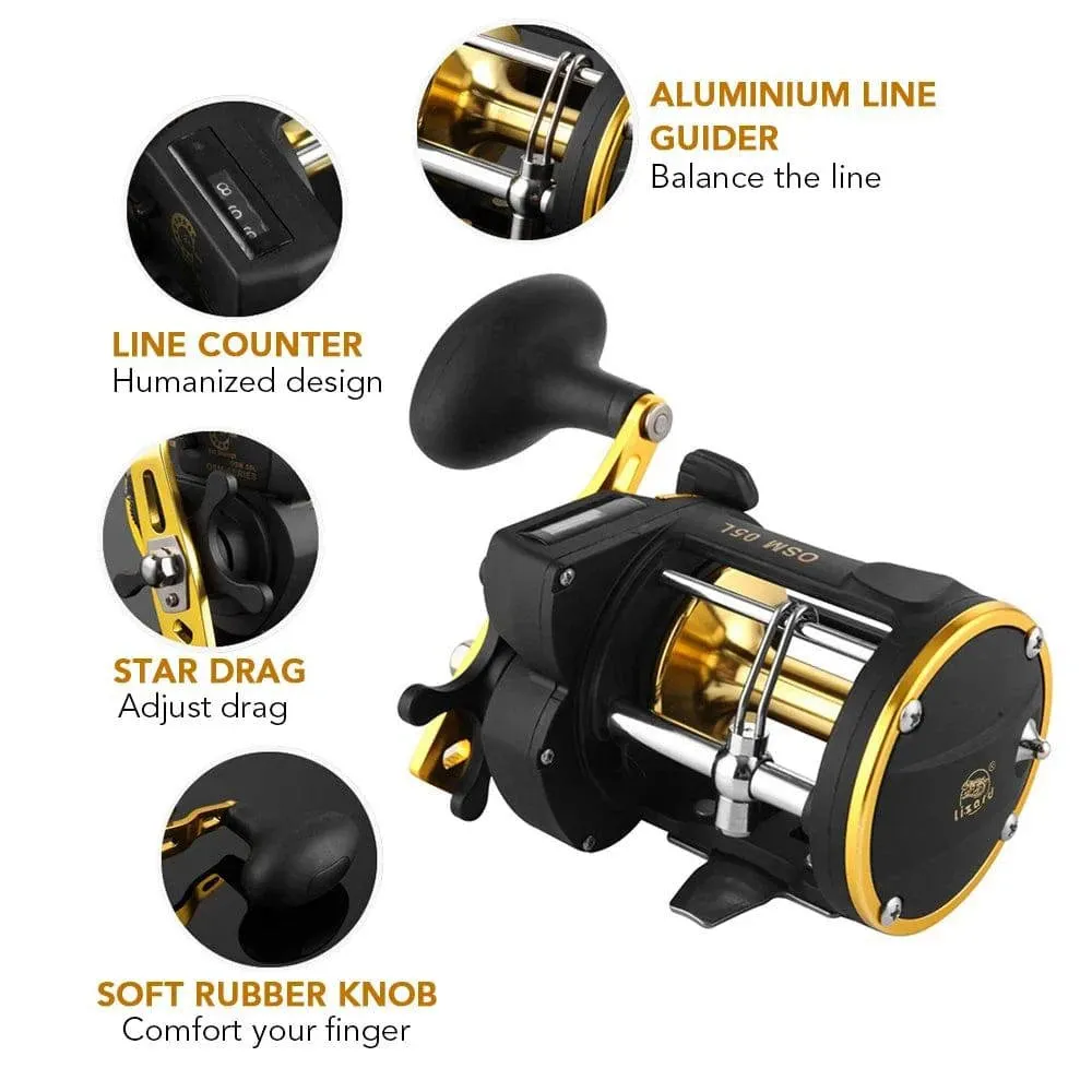 Full Metal Trolling Fishing Reels Right Hand Drum Wheel Boat Sea Fishing Reel High Strength Corrosion Resistance Prevent