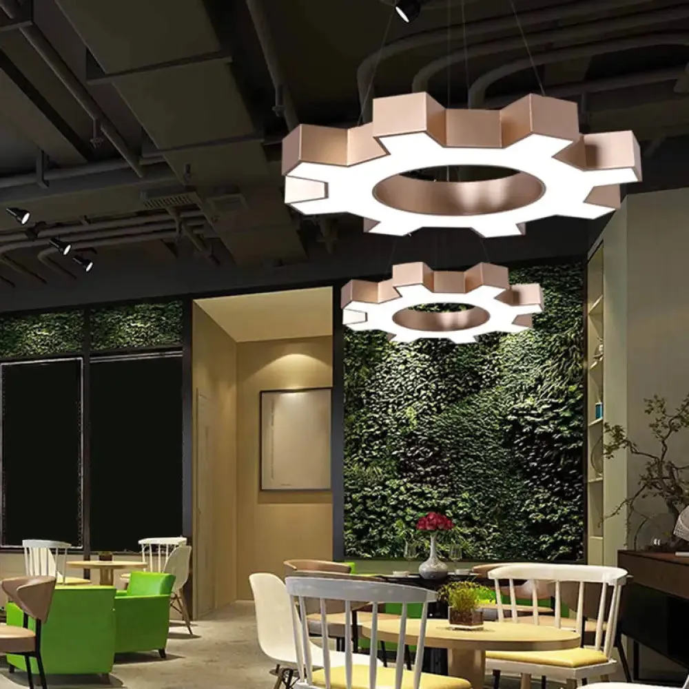 Gear Shaped Gym Pendant Lighting Metallic Modern Style LED Hanging Light Fixture