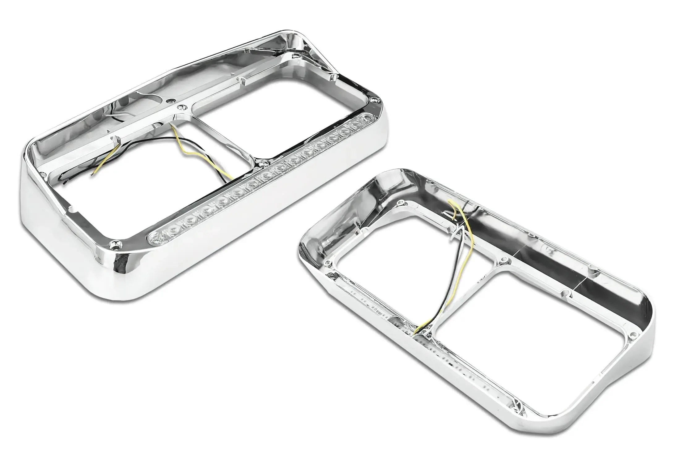Headlights Bezels Chrome with 12" Clear LED Light Strip Bar Western Star 4900