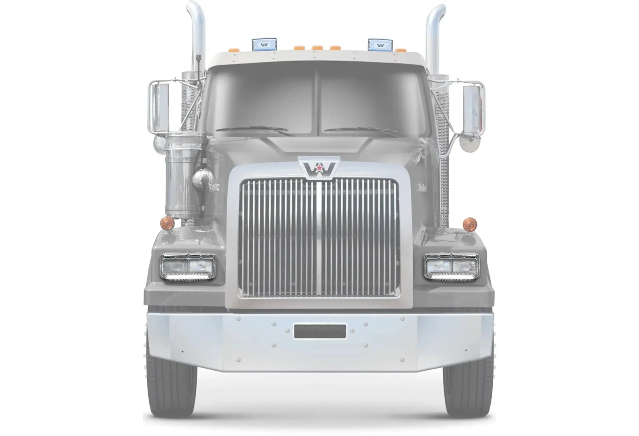 Headlights Bezels Chrome with 12" Clear LED Light Strip Bar Western Star 4900