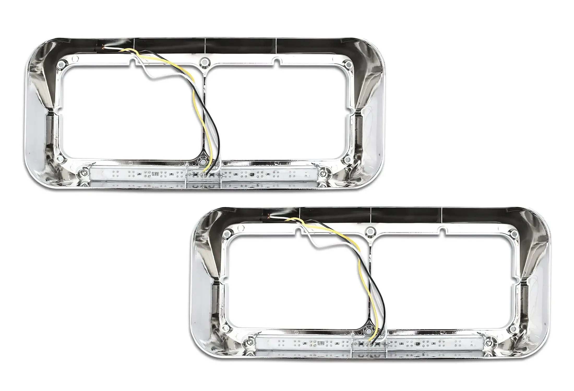 Headlights Bezels Chrome with 12" Clear LED Light Strip Bar Western Star 4900