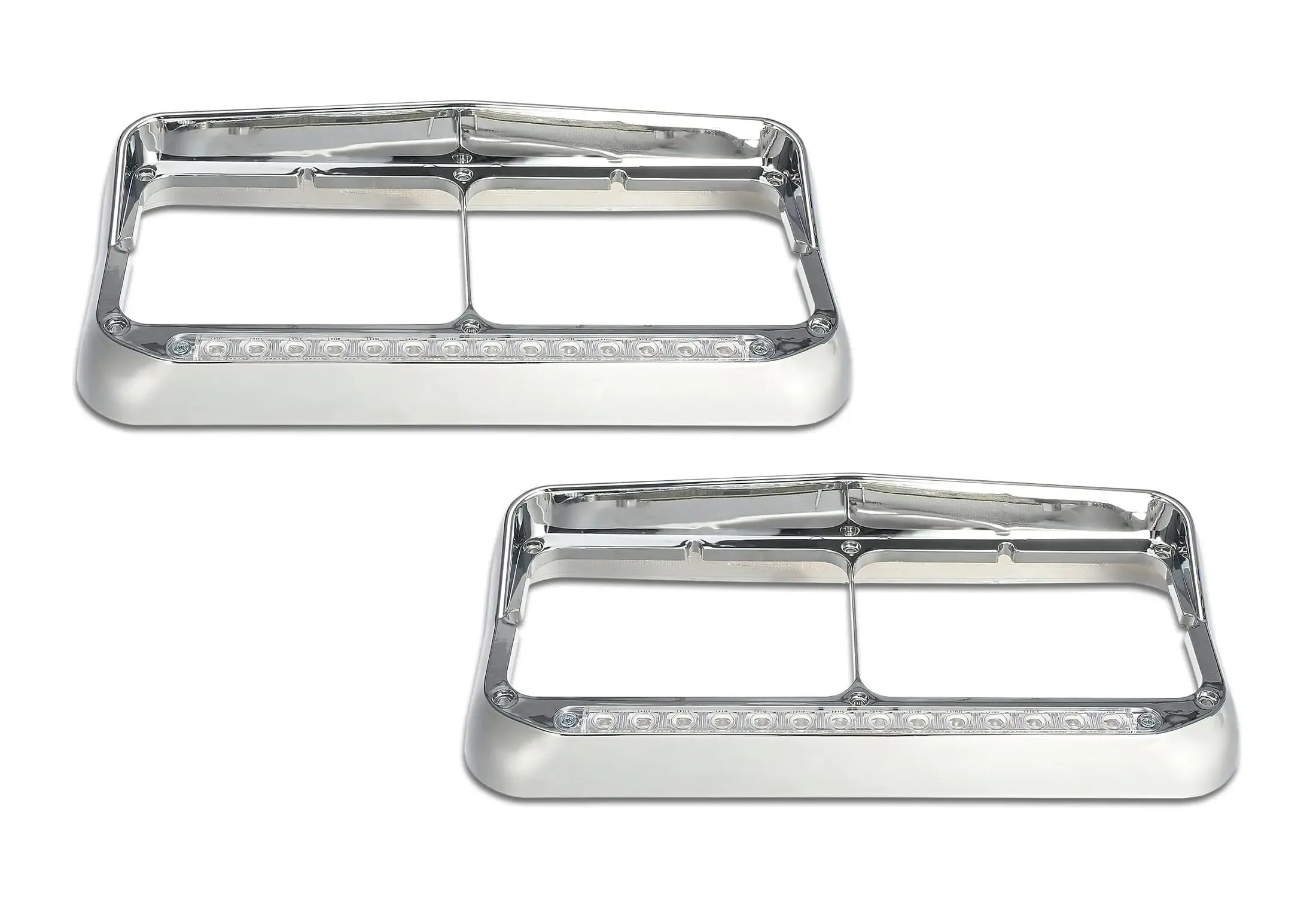 Headlights Bezels Chrome with 12" Clear LED Light Strip Bar Western Star 4900