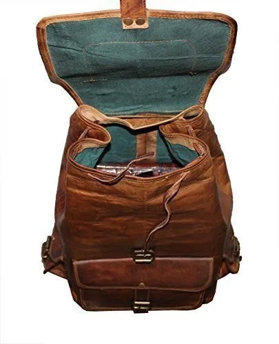 HLC 20" Genuine Leather Retro Rucksack Backpack Brown Leather Bag Travel Backpack for Men Women