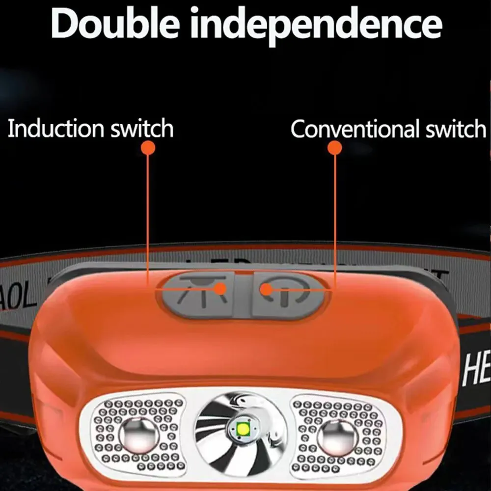 Intelligent Induction LED Light Long-range Usb Night Fishing Rechargeable Outdoor Head-mounted Flashlight Emergency Light