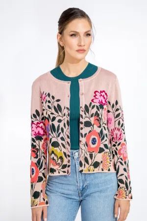Ivko Woman Cardigan O Neck Floral - Powder