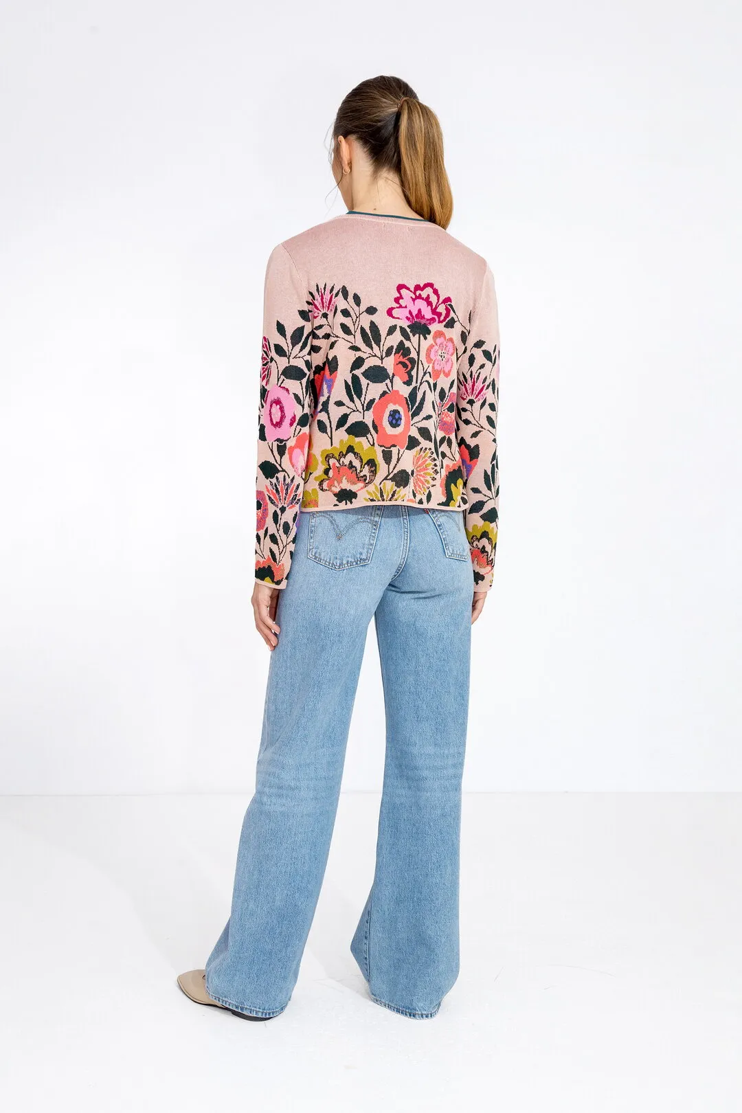 Ivko Woman Cardigan O Neck Floral - Powder
