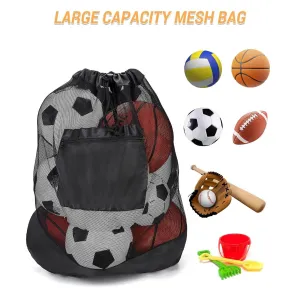 Large Capacity Soccer Bags For Coaches Footbal Basketball Drawstring Design Mesh Bag with a Zippered Front Pocket