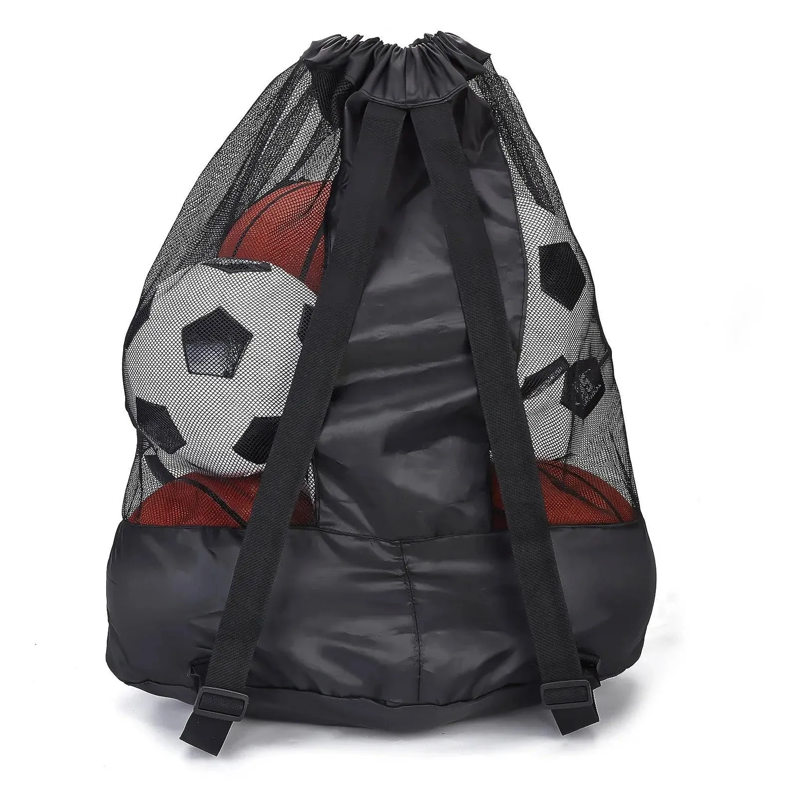Large Capacity Soccer Bags For Coaches Footbal Basketball Drawstring Design Mesh Bag with a Zippered Front Pocket