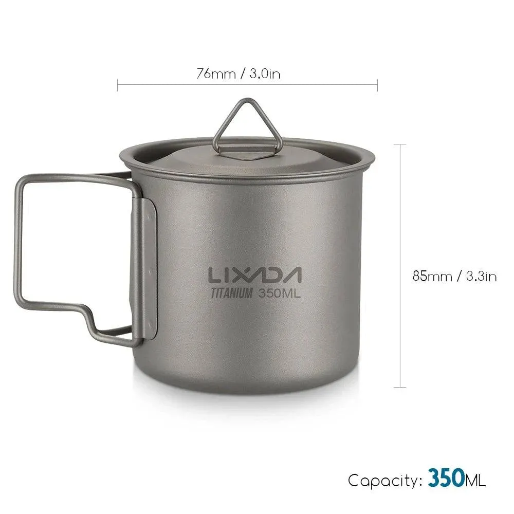 Lixada Ultralight Titanium Cup Mug 300/350/550/650ml Outdoor Water Cup Camping Picnic Water Mug Tableware with Foldable Handle