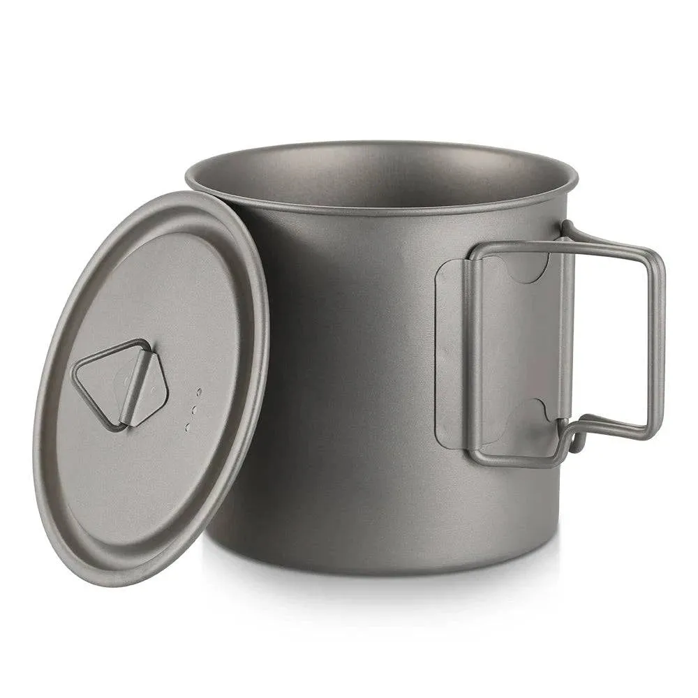Lixada Ultralight Titanium Cup Mug 300/350/550/650ml Outdoor Water Cup Camping Picnic Water Mug Tableware with Foldable Handle