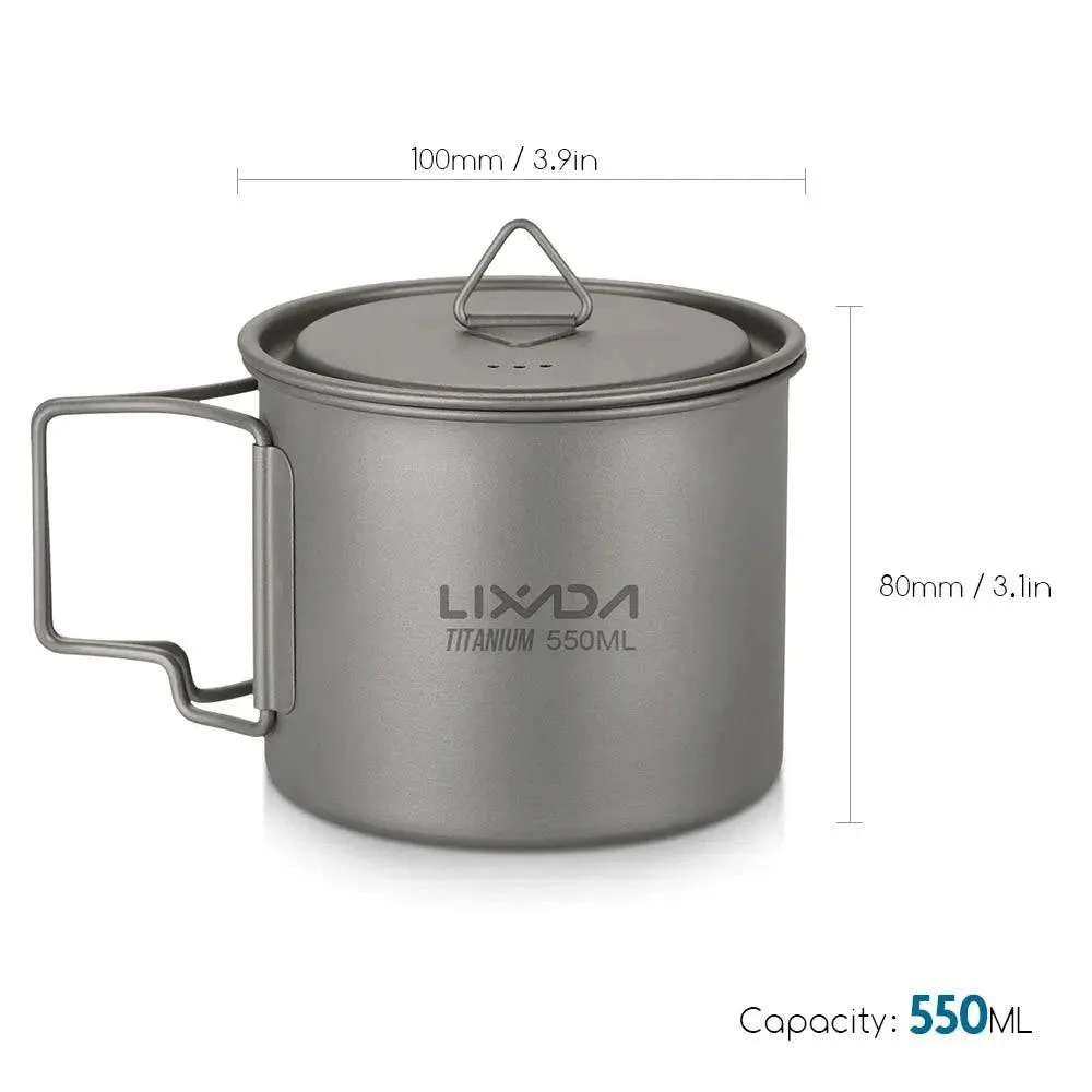 Lixada Ultralight Titanium Cup Mug 300/350/550/650ml Outdoor Water Cup Camping Picnic Water Mug Tableware with Foldable Handle