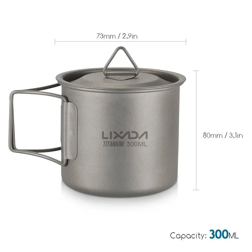 Lixada Ultralight Titanium Cup Mug 300/350/550/650ml Outdoor Water Cup Camping Picnic Water Mug Tableware with Foldable Handle