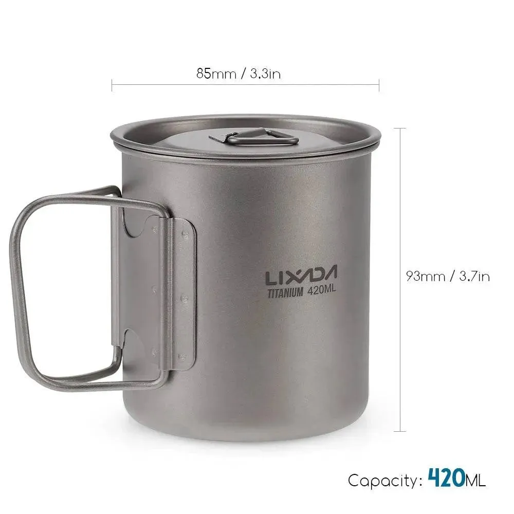 Lixada Ultralight Titanium Cup Mug 300/350/550/650ml Outdoor Water Cup Camping Picnic Water Mug Tableware with Foldable Handle