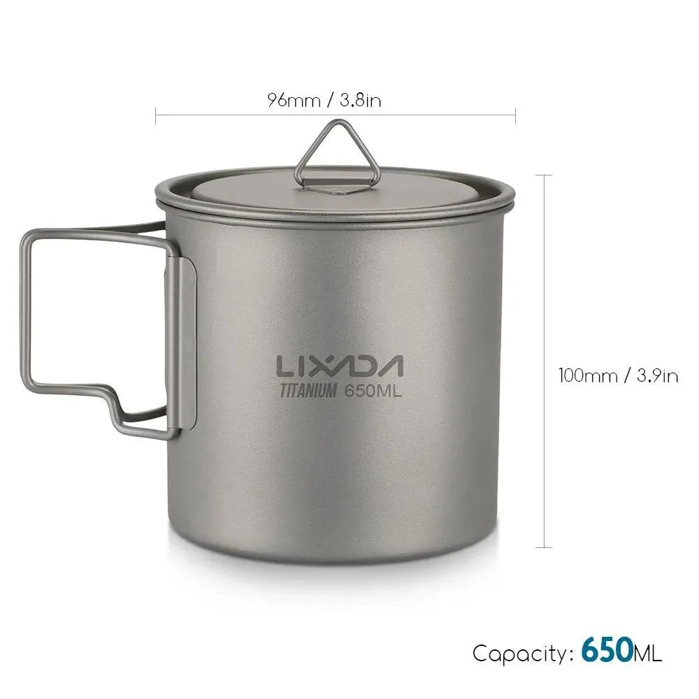 Lixada Ultralight Titanium Cup Mug 300/350/550/650ml Outdoor Water Cup Camping Picnic Water Mug Tableware with Foldable Handle