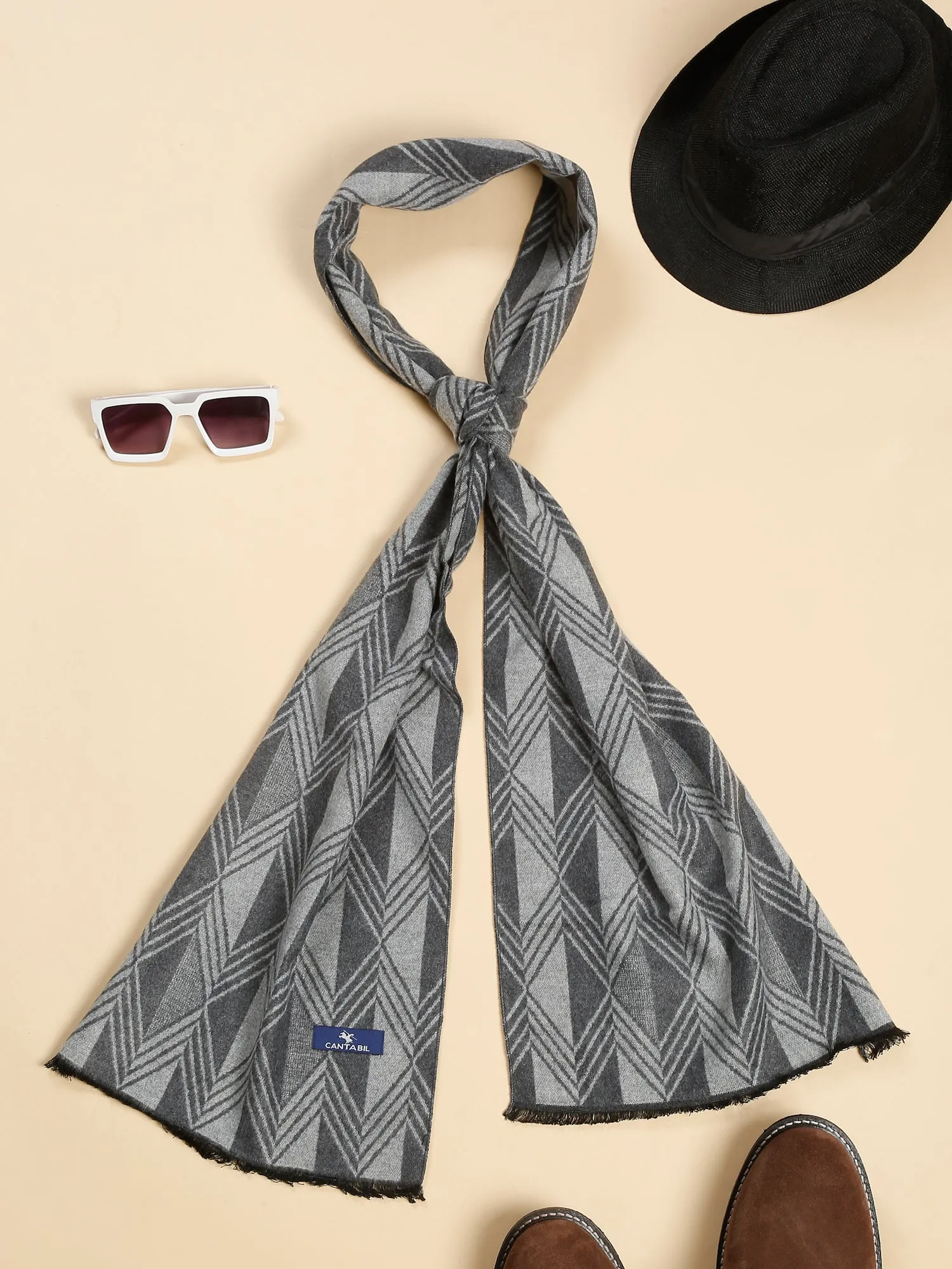 Men's Grey Fashion Broken Stripe & Diamond Pattern Muffler