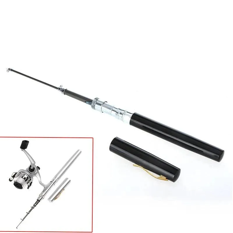 Mini Fishing Rod Reel Combo Fibre Glass Aluminum Alloy Pocket Pen Fishing Rod Pole 5.1:1 Speed Ratio Fishing Reel Fishing Tackle
