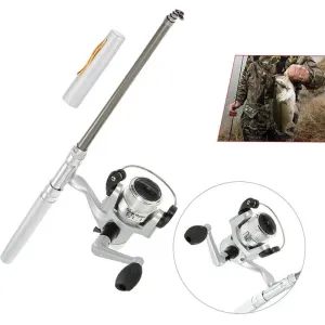 Mini Fishing Rod Reel Combo Fibre Glass Aluminum Alloy Pocket Pen Fishing Rod Pole 5.1:1 Speed Ratio Fishing Reel Fishing Tackle