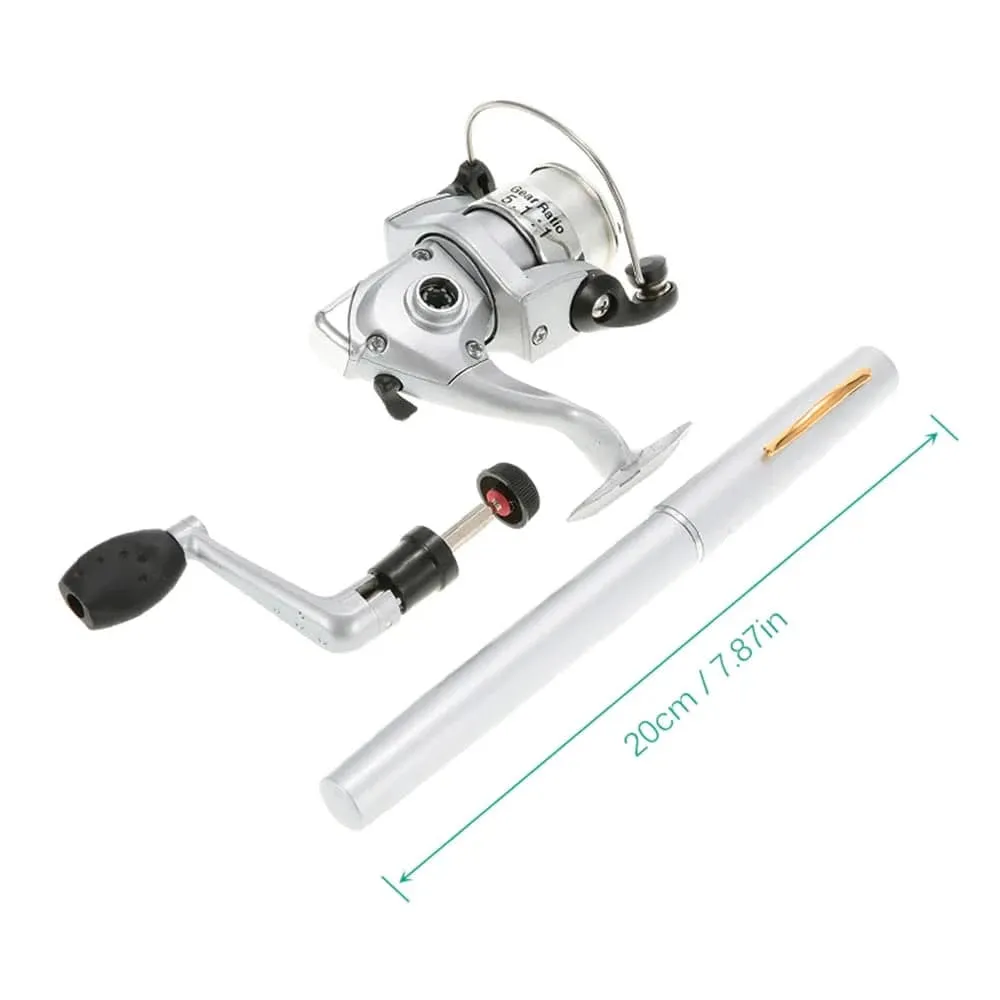 Mini Fishing Rod Reel Combo Fibre Glass Aluminum Alloy Pocket Pen Fishing Rod Pole 5.1:1 Speed Ratio Fishing Reel Fishing Tackle