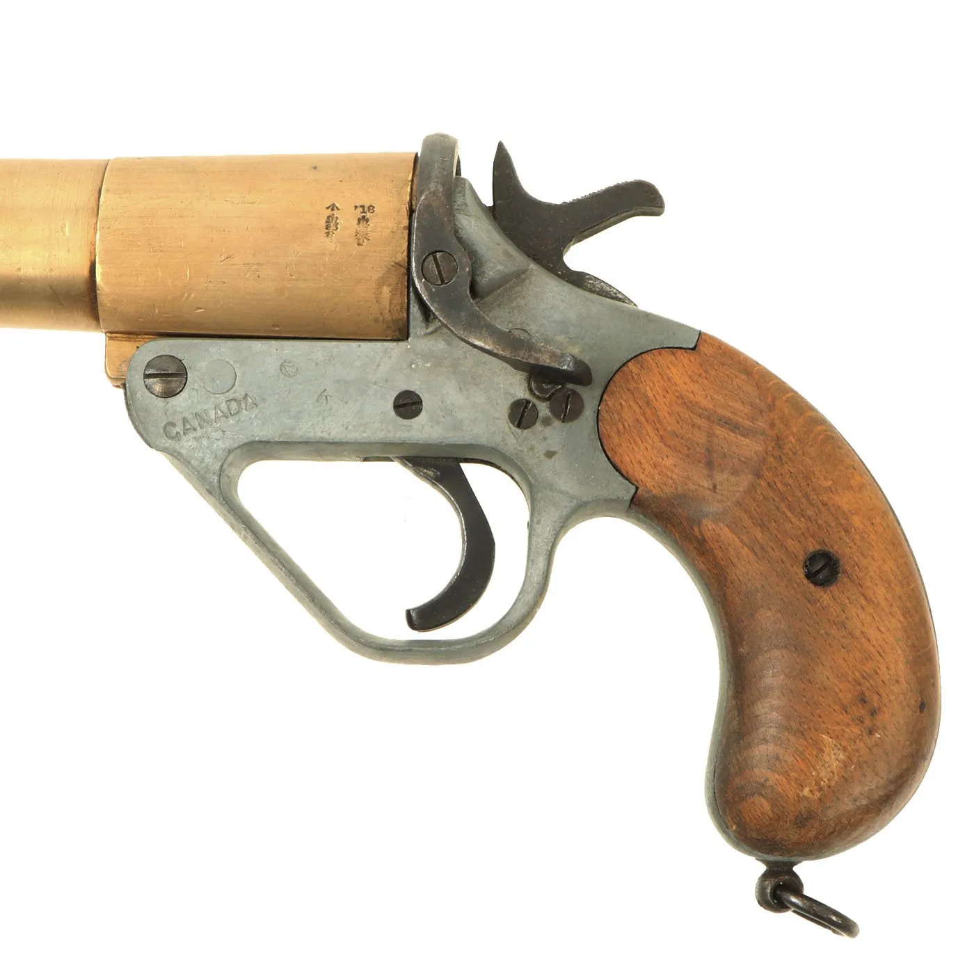 Original Canadian WWI - WWII Zinc and Brass Webley No 1 Mk V Flare Signal Pistol - dated 1918