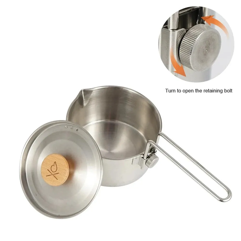 Outdoor Camping Pot Stainless Steel Kettle Portable Mountaineering Trekking Cooking Tool Travel Hiking Cookware Equipment