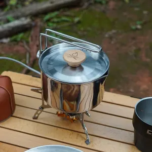 Outdoor Camping Pot Stainless Steel Kettle Portable Mountaineering Trekking Cooking Tool Travel Hiking Cookware Equipment