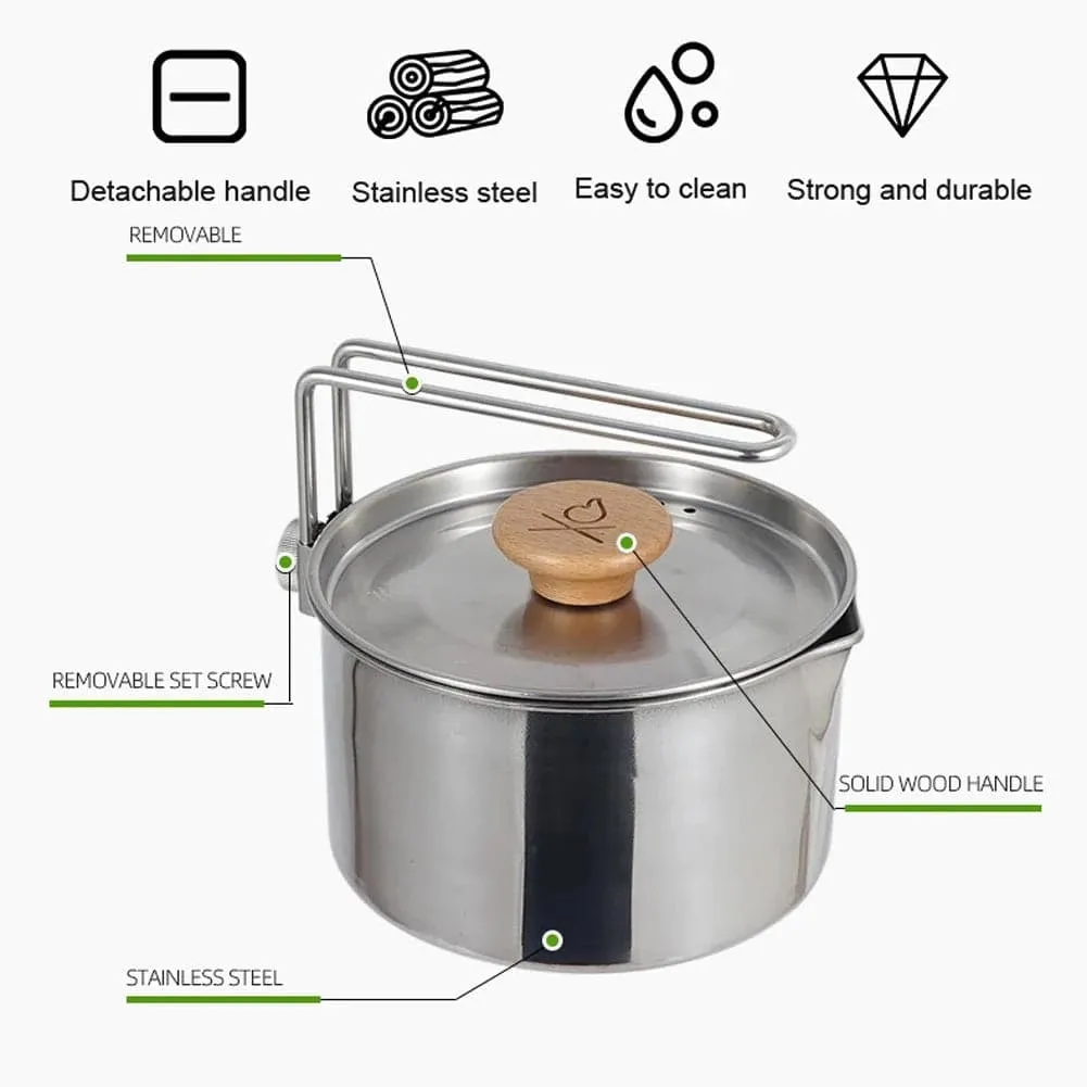 Outdoor Camping Pot Stainless Steel Kettle Portable Mountaineering Trekking Cooking Tool Travel Hiking Cookware Equipment