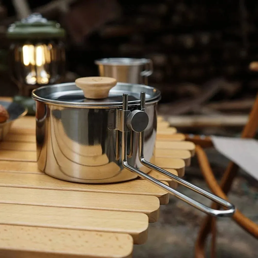 Outdoor Camping Pot Stainless Steel Kettle Portable Mountaineering Trekking Cooking Tool Travel Hiking Cookware Equipment
