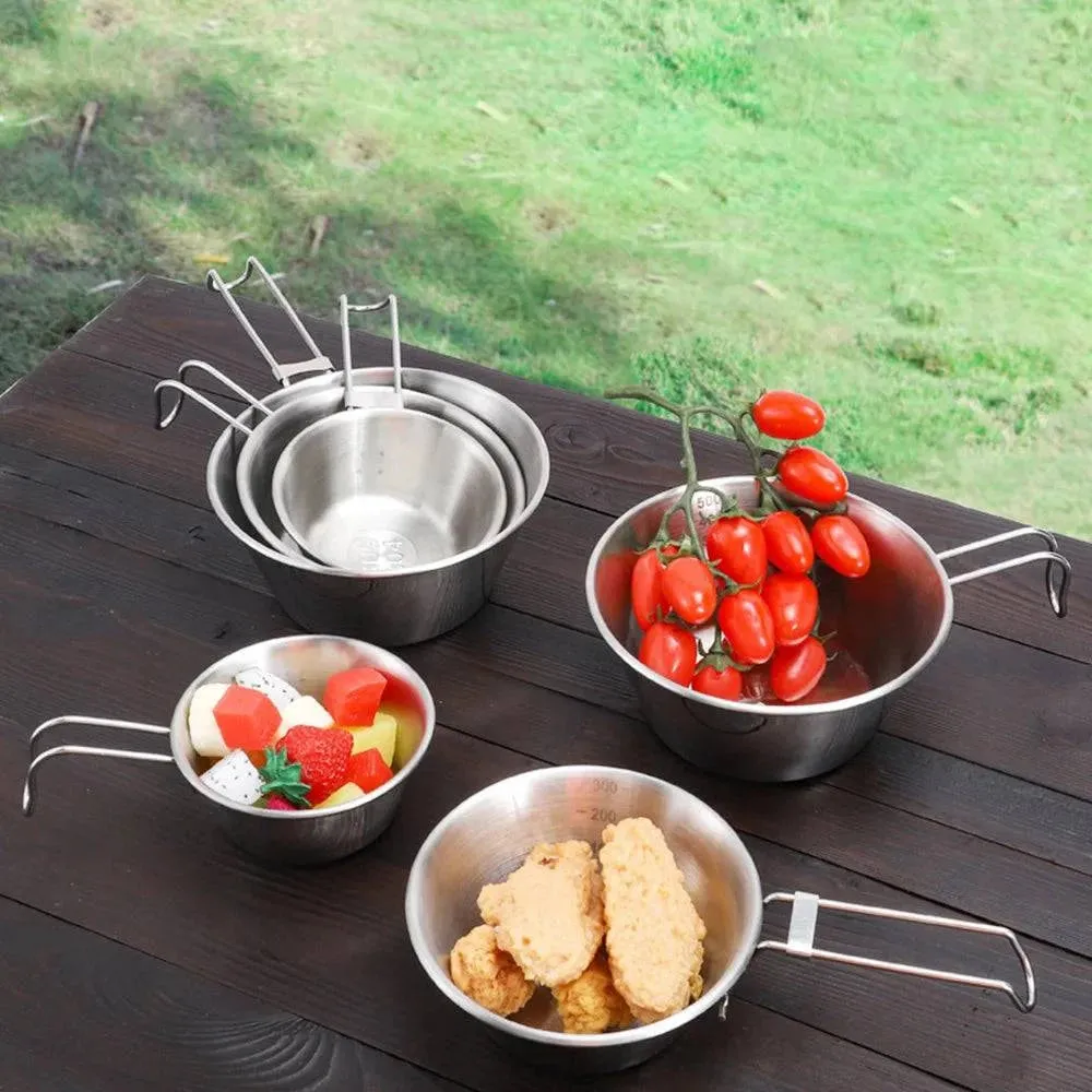 Outdoor Cookware Set 500ml Stainless Steel Camping Bowl with Strainer Ladle Soup Spoon Flatware
