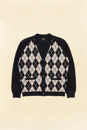 Rats Argyle Knit Cardigan - Black