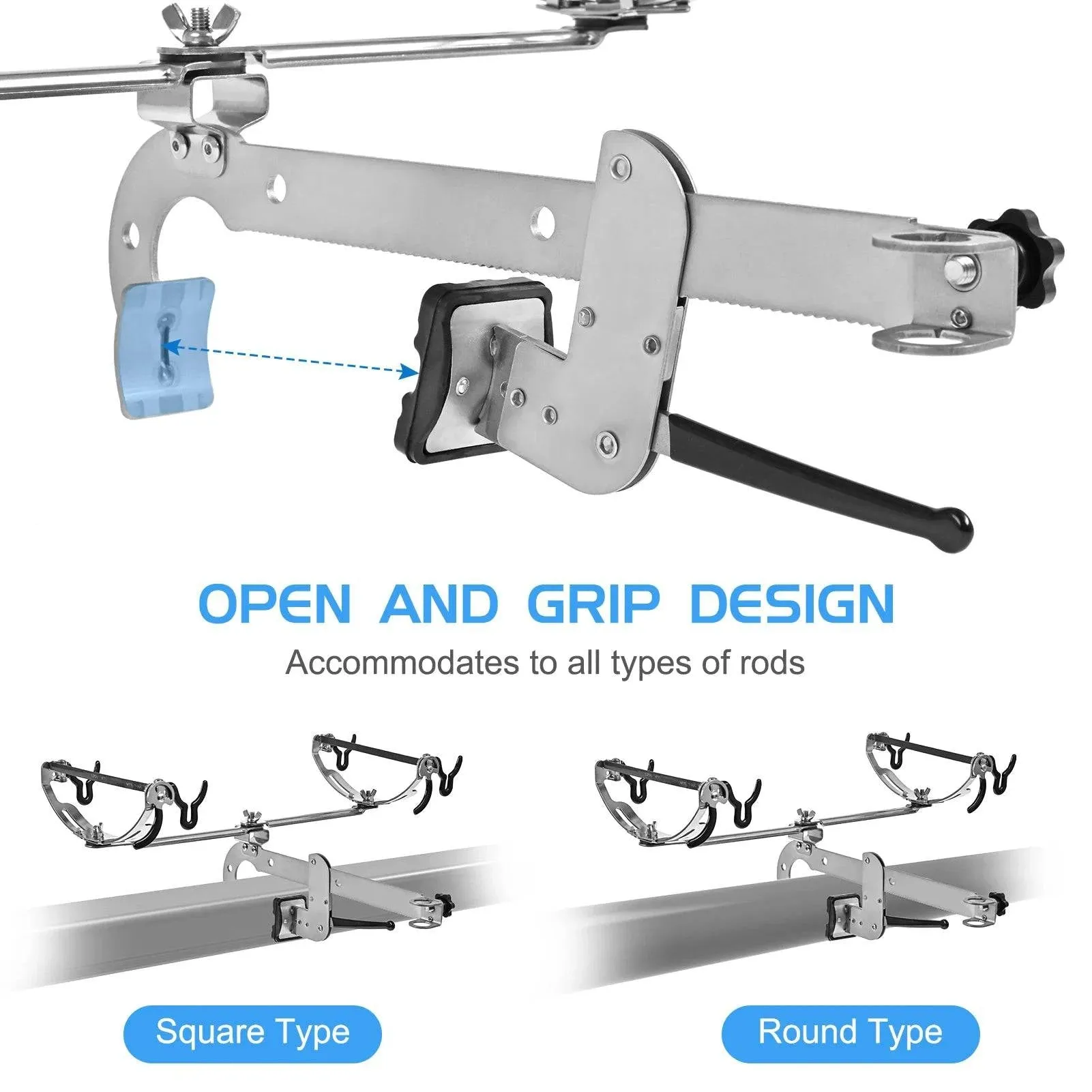 Stainless Steel Turret Bridge Fishing Bracket Clamp-on Fishing Rod Holder Boat Mount Rod Holder Bridge Railing Fish Pole Bracket