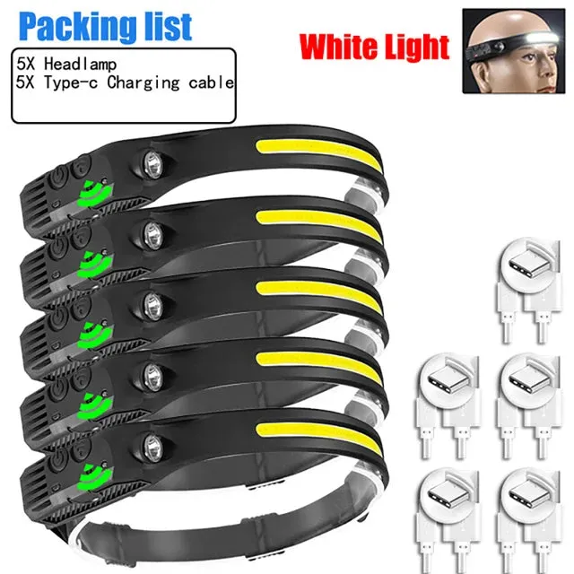 Super Bright T51 LED Sensor Headlamp USB C Rechargeable Headlight Led Head Torch With built-in battery Camping Fishing Lantern