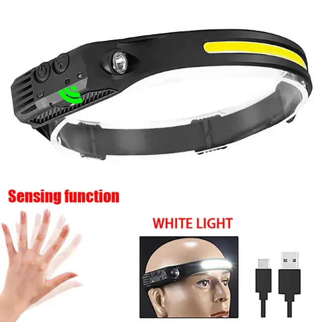 Super Bright T51 LED Sensor Headlamp USB C Rechargeable Headlight Led Head Torch With built-in battery Camping Fishing Lantern