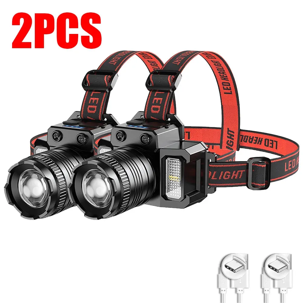 Super Bright T51 LED Sensor Headlamp USB C Rechargeable Headlight Led Head Torch With built-in battery Camping Fishing Lantern