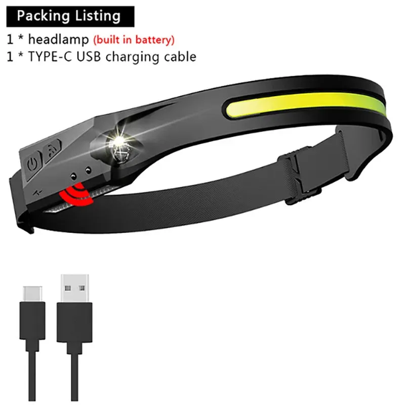 Super Bright T51 LED Sensor Headlamp USB C Rechargeable Headlight Led Head Torch With built-in battery Camping Fishing Lantern
