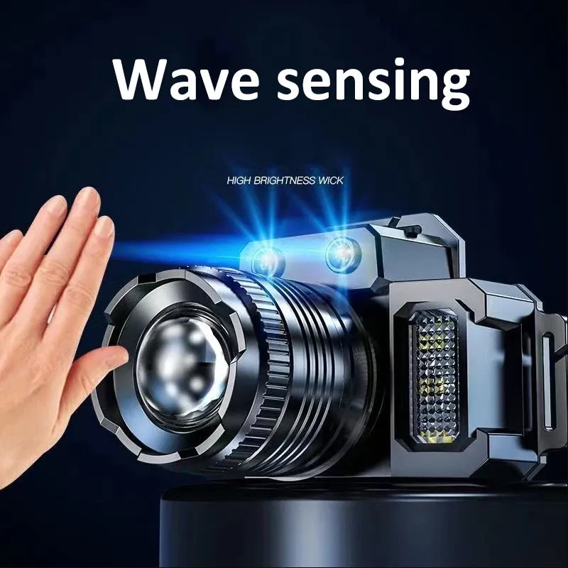 Super Bright T51 LED Sensor Headlamp USB C Rechargeable Headlight Led Head Torch With built-in battery Camping Fishing Lantern